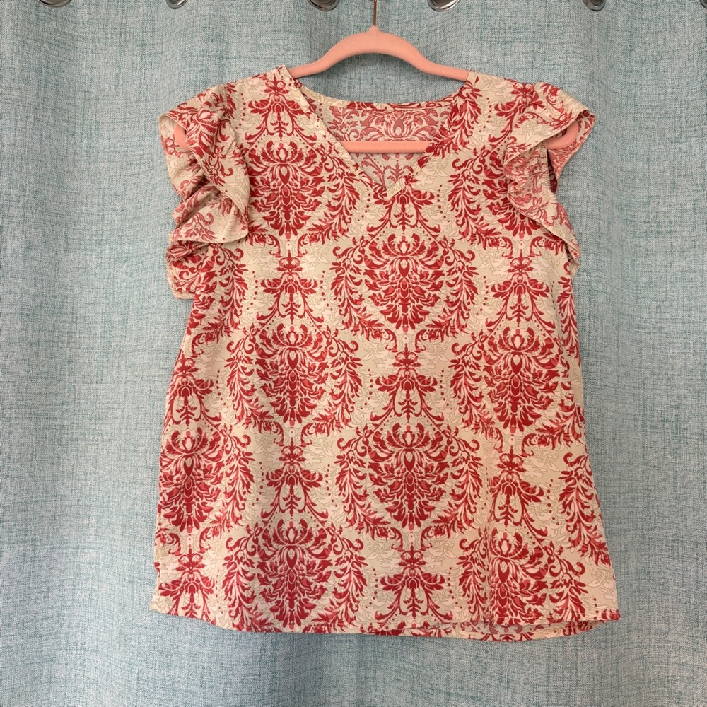 SHEIN Cream Blouse with Coral Floral Print